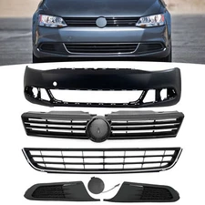 Front Bumper Cover Upper Lower Grill Fog Light Cover Kit For 2011-2014 VW Jetta