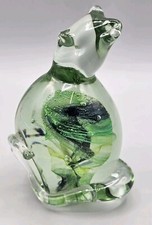 Hand Blown Art Glass 4" Green Cat  Paperweight