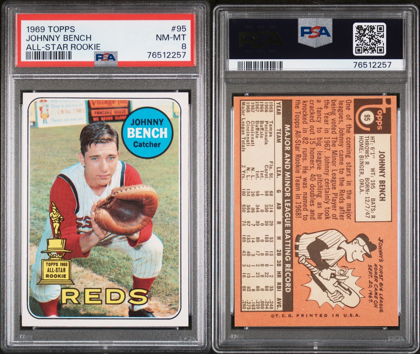 PSA 8 1969 Topps #95 Johnny Bench Cincinnati Reds