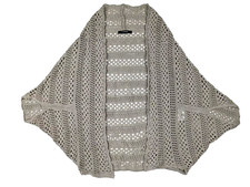 CLARINA Offene Strickweste Damen Beige 44 Grobstrick Weitmaschig Glitzer Cape