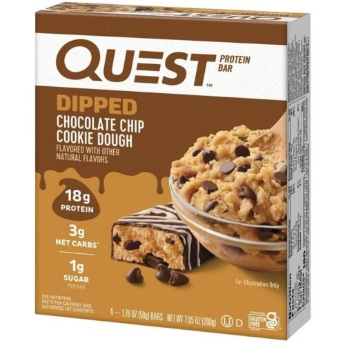 Quest Dipped Protein Bars, 18g Protein, Gluten Free, Chocolate Chip Cookie Dough
