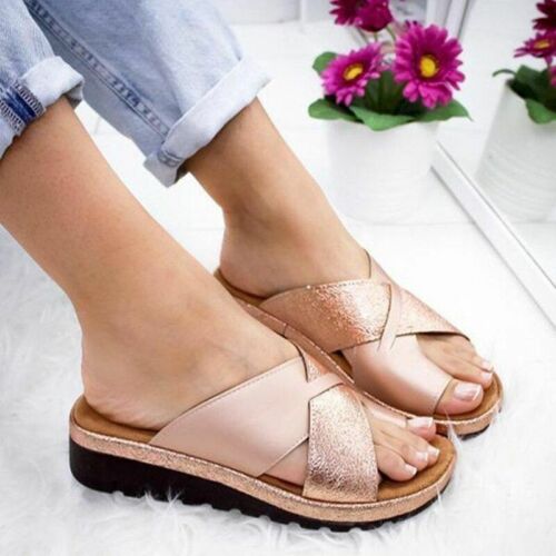 Women's Wedges Slippers Ladies Thong  Mules Casual Shoes Wide Fit Flat Sandals - Picture 1 of 14