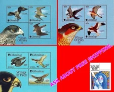 GIBRALTAR 2001 BIRDS of PREY 3 S/S  MNH ** unmounted EAGLES, FALCONS