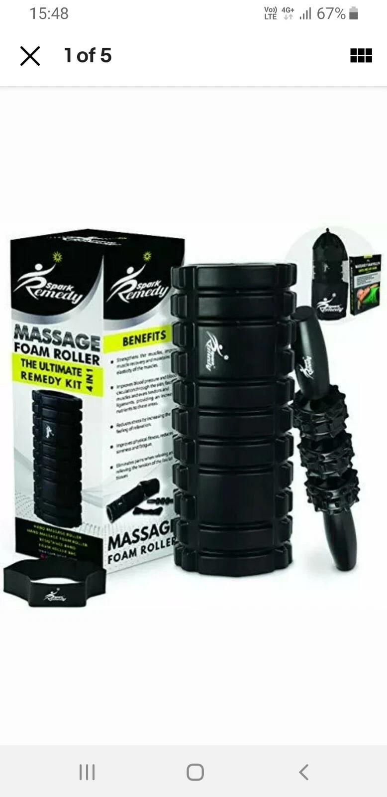Spark Remedy Foam Roller 4 in 1 Kit Deep Tissue Massage Trigger Point Muscle