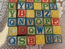 Vtg Children's WOOD Blocks-ABC-Disney Figures-Lot of 51