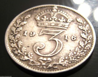 Moneda de plata maciza 3d 1916 moneda más pequeña del rey Jorge V acuñada en la Casa de la Moneda Real
