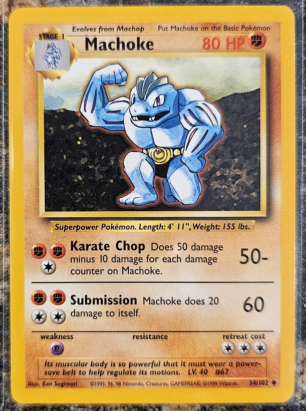 1999 Pokemon Basic Base Set Machoke 34 NM or Better