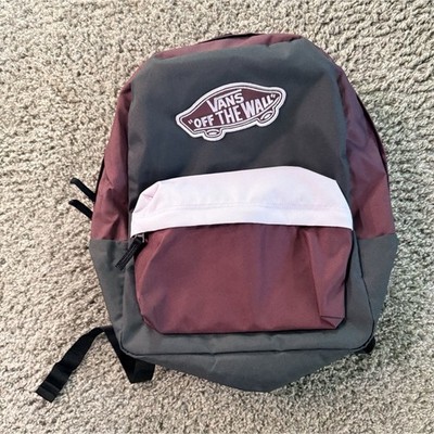 NWOT Vans Realm Canvas Backpack Maroon Gray Skateboard Classic School Bookbag