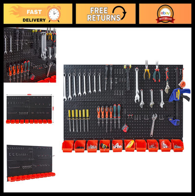 Metal Pegboard Wall Organizer for Garage - 59pcs Storage System with Hooks & Bin