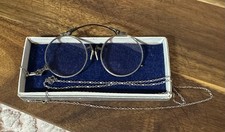 Antique AO Foldable Pince Nez 1/10 12k White Gold Eyeglasses With Necklace Chain