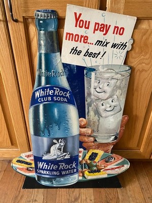 VINTAGE WHITE ROCK SODA SIGN - CARDBOARD - ORIGINAL!!  LARGE 29''x21'' Nice!!