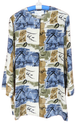 TB05739- LINDA DANO Women's 100% Silk Tunic Blouse 3/4 Sleeve Geometric Multi S