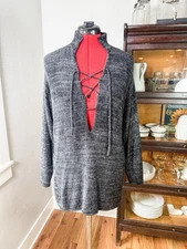 Vintage Marika Contompasis Stanley Desantis Fuzzy Lace Up Sweater