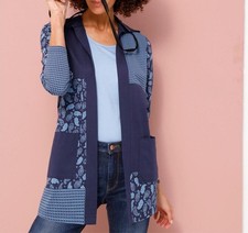 Damen Jacke Shirtjacke verschlusslos langarm Jersey marine blau Gr. 54 NEU