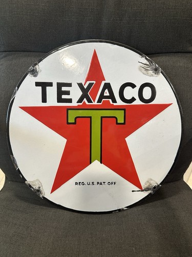 Vintage TEXACO PORCELAIN Lubester sign Original Rare 15 In Round Not Pump Plate
