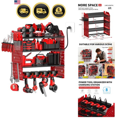 #ad Power Tool Organizer Wall Mount with Charging Station Garage Storage 3 Layers $85.48