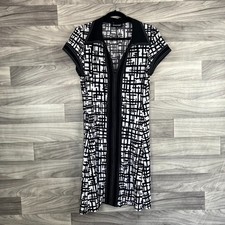 Connected Fit & Flare Dress Women Small Black Geo Print Stretch Short Sleeve Y2K