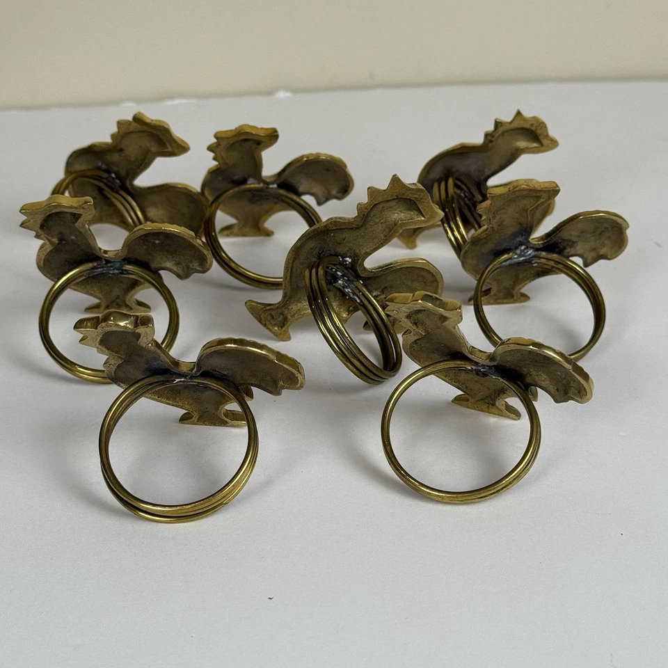 Tovagliolo Vintage Ottone Anello Girarrosto Set di 8 Charm Rustico Decorazione Cucina Country - Immagine 3 di 4