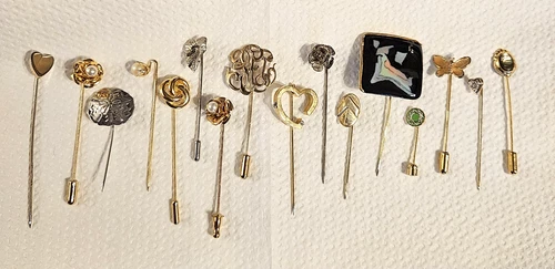 Collection Lot of 16 Vintage to Now Costume Jewelry Stick / Hat Pins Mix