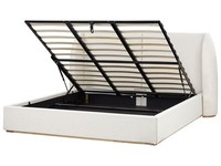 Bett Stoff Creme Weiß Mit Kopfteil Bettkasten Lattenrost 180X200 Cm Monestier