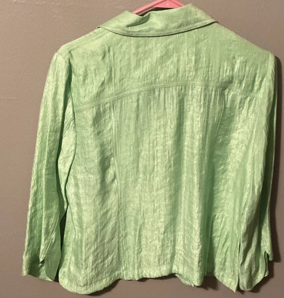 Ruby Rd Light Green Button Down Jacket, Shiny Mat… - image 2