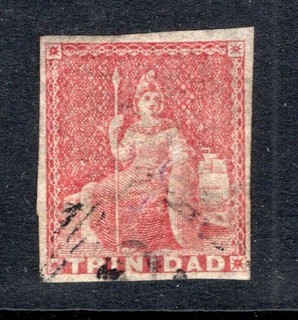 Trinidad 1857 Queen Victoria 1p Imperf Nice Margins Used Sc# 6 SCV $77.50