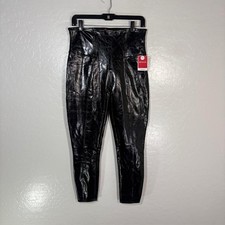 Spanx Leggings Womens Large Black Faux Patent Leather High Rise Ankle 20301Q