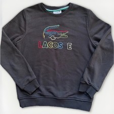 Lacoste Black Cotton Sweatshirt M Made in France Sport Chic Spell Out Logo