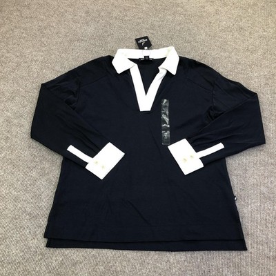 Nautica Jeans Blouse Womens Small Navy Cape Cod Rugby Tunic Top White Collar NWT