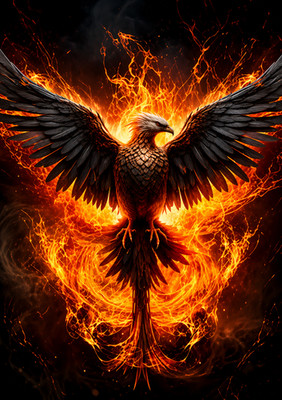 Mixed Media Canvas Wall Art Fiery Phoenix Eagle Hand-Finished Texture Decor
