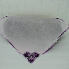 Outstanding Pale Lavender Handkerchief Purple Crochet Flowers Corner Hand Edging