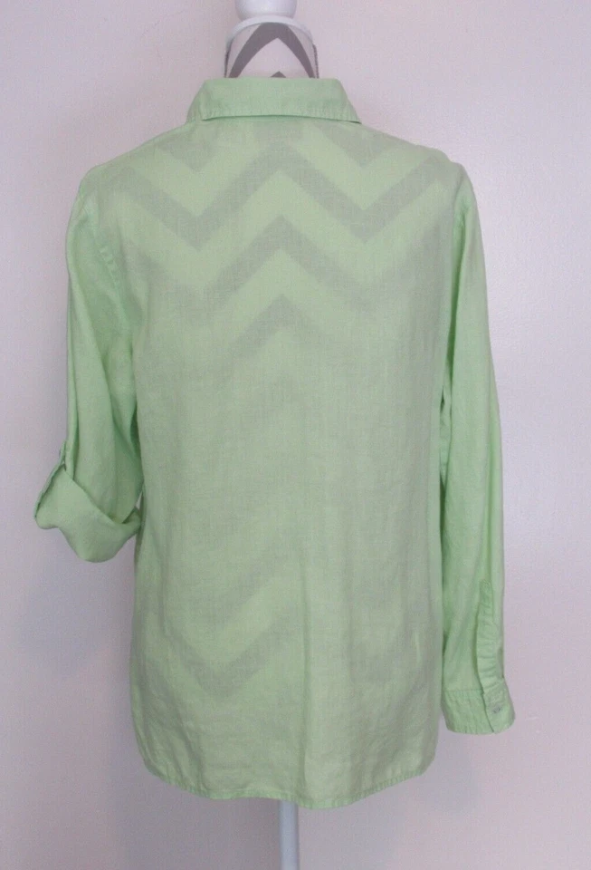 Camisa Top Studio Works 3175 Verde 100% Lino Enrollable Manga Larga Con Botones M Foto 4 de 4