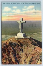 Christ The King Statue on Mt. Cristo Rey in El Paso Texas c1940s Postcard