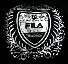 FILA SPORT juniors lrg T shirt 1990s athletic metallic coat-of-arms tee spandex