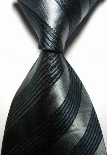 Hot! Classic Striped Gray Black JACQUARD WOVEN 100% Silk Men's Tie Necktie