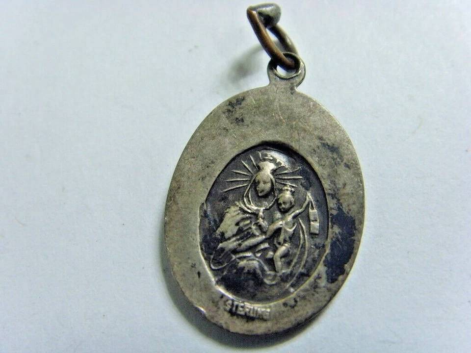 старинный католический серебро Святой Марии младенца Иисуса священное сердце подвеска 50285 - Изображение 3 из 4