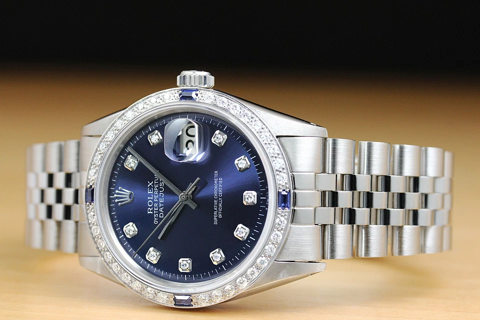 ROLEX MENS DATEJUST 18K WHITE GOLD DIAMOND SAPPHIRE & STEEL BLUE DIAL WATCH - Image 2 of 4