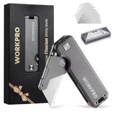 WORKPRO Titanium Folding Utility Knife CNC Unibody Box Cutter Quick Change Blade
