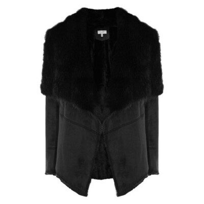COAST “Silva” Faux Shearling Black Waterfall Open Jacket Size6