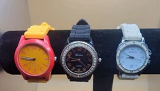 3 Geneva Watches - Orange, Black & White Silicone Bands *Working New Batteries* 