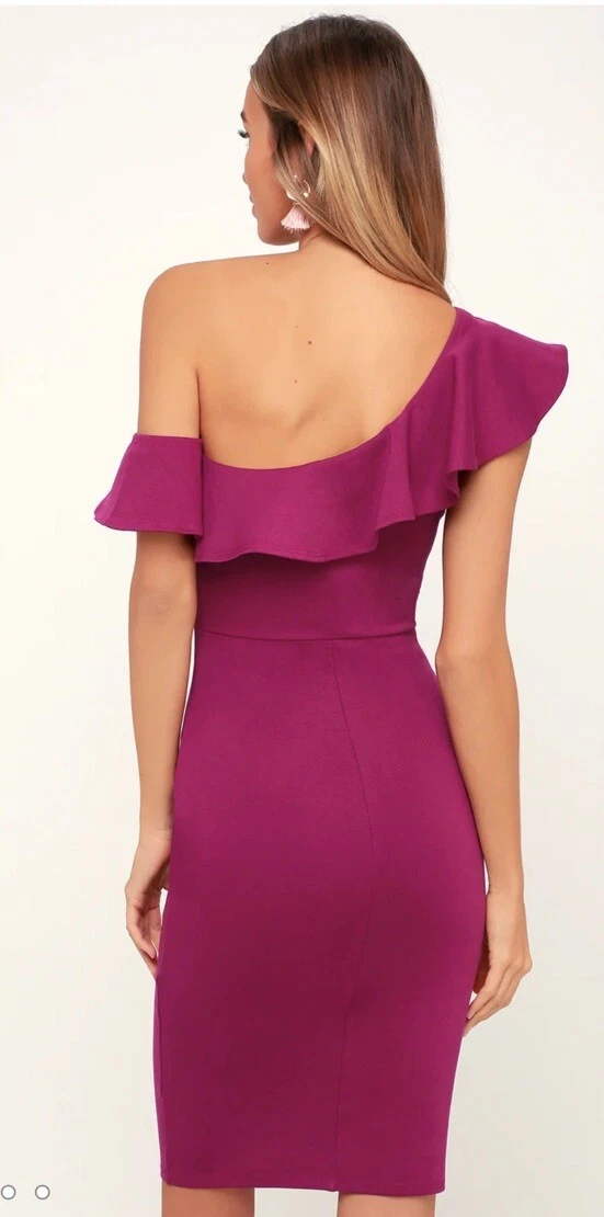 VALENTINO Abito bodycon nuovo senza etichette Lulus Make It Count magenta arricciato a una spalla taglia XS