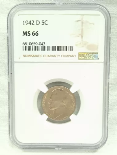 1942-D 5C Thomas Jefferson Nickel NGC MS66 Denver Mint Five Cent (I-19341)
