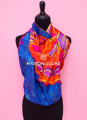 NEW HERMES 90 36'' L'ESPRIT DE LA FORET BLUE SILK TWILL SCARF SHAWL CARRE STOLE