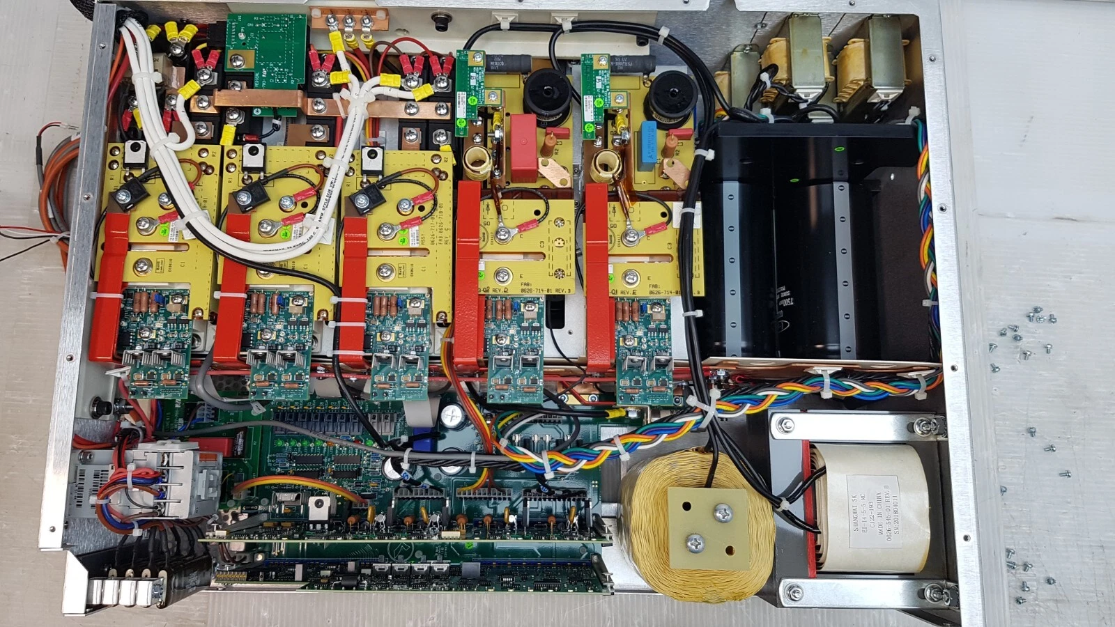 Inside the Lumenis SA-1019571: switching modules, capacitors, control board, transformers
