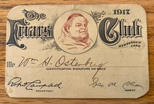 The Friars Club - New York NYC 1917 Membership Card - Abbot George Michael Cohan