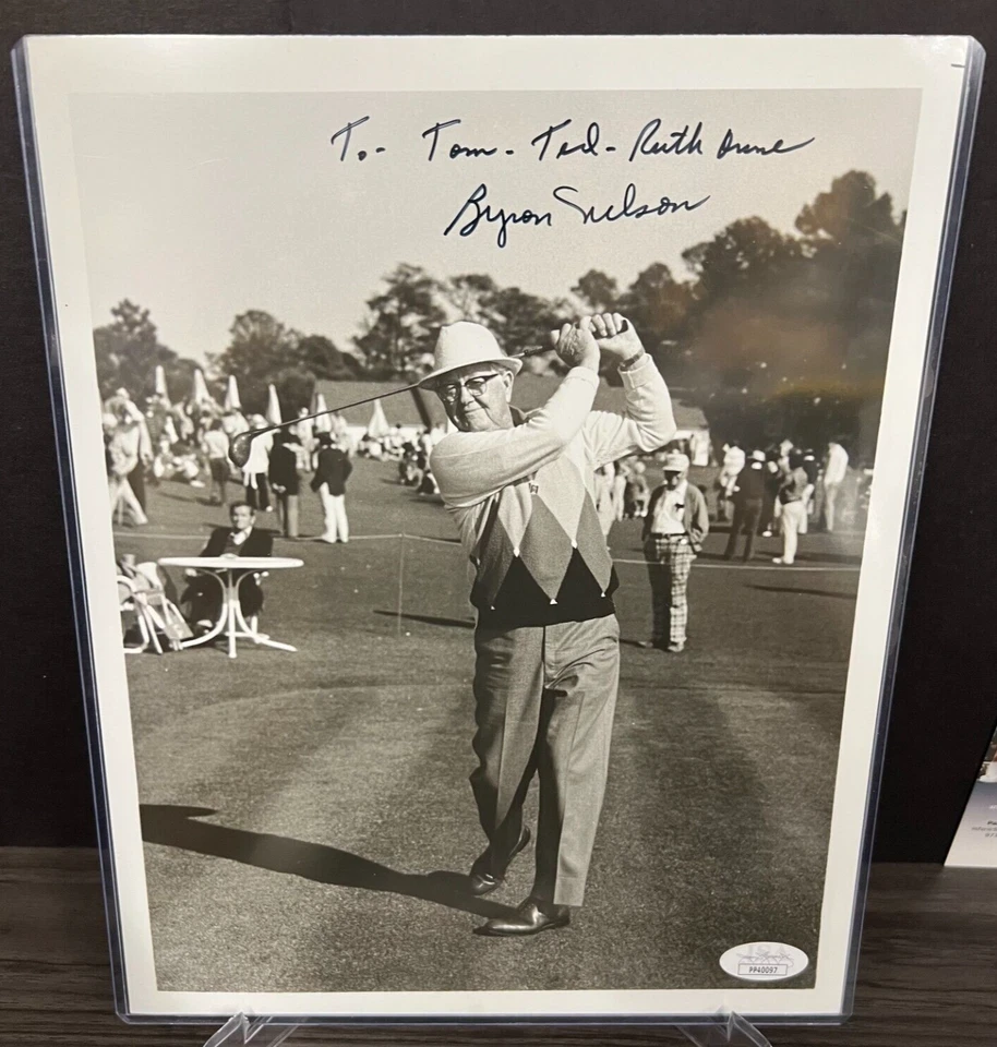 拜伦·尼尔森签名 8 x 10 B&W 照片 JSA(个性化)亲笔签名 PGA 职业高尔夫球手名人堂! — 第 2/4 张图片