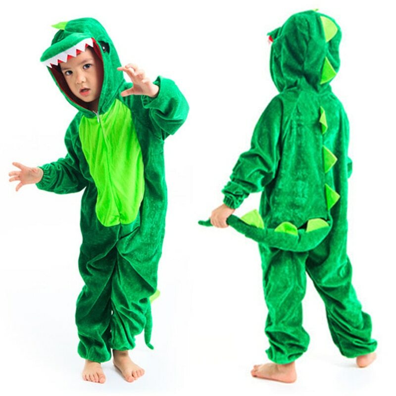 Disfraz de dinosaurio negro verde para niños pequeños Halloween 2-8 años