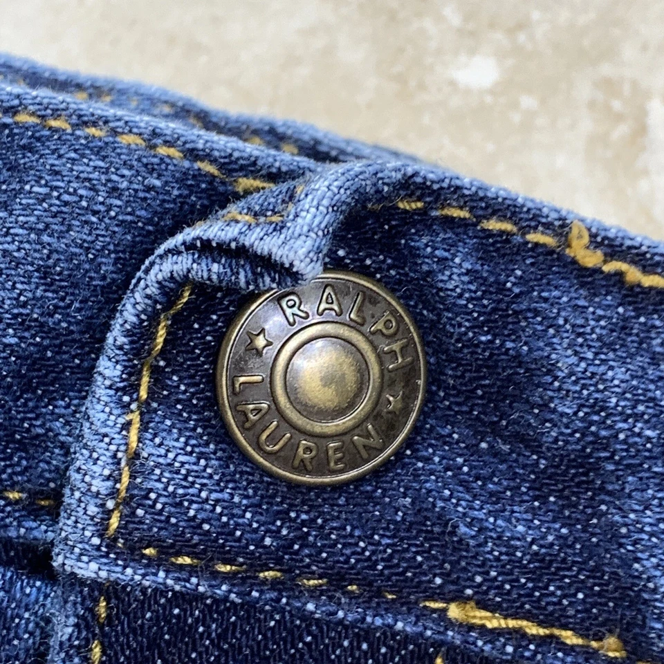 Ralph Lauren Niñas 6 Azul Denim Jean Falda I Cintura Ajustable I Dobladillo Deshilachado Boho Foto 3 de 4