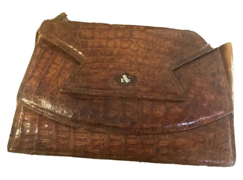 Vintage Alligator Purse handbag 1950s brown Leather Croc - Picture 4 of 11