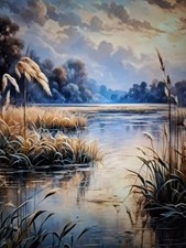 Stamped Cross Stitch Small Stream At Dusk 14ct 50x50cm 25 Colors Project Bag DIY
